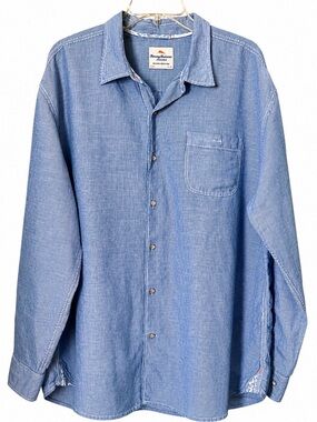 Tommy Bahama Jeans XXL Blue linen Tencel Stripe Button Front Coastal Shirt